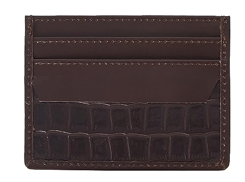 Image of Minimalist Croc Print Credit Card Pouch Money Case Real Leather Slim Card Wallet 0990 (Brown)
