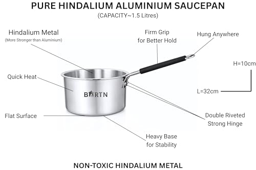 Image of Premium Hindalium Silver Saucepan for Tea /Milk /Water | Non-Toxic, Non-Reactive Metal | Pure Hindalium Aluminium Heavy Base Fast Heating Milk Pot & Tea Pan Cookware for Multipurpose Uses | 1.5 litres
