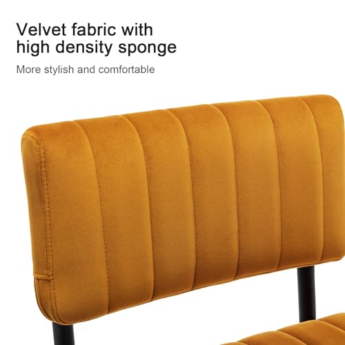 Image of Modern Barstools Set of 2, Comfy Bar Chairs with Velvet Upholstery Foam, 30'' Bar Height Stools for Kitchen Island, Armless Kitchen Stools for Dining Room, Orange