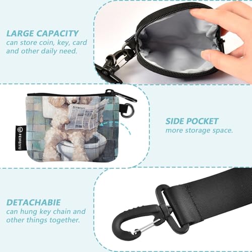 Cartoon Cute White Dog Reads Newspaper Women's Wallets Card Cases Large Capacity Change Purse Key Holder with Zipper Pocket for Lady 2 Pcs3