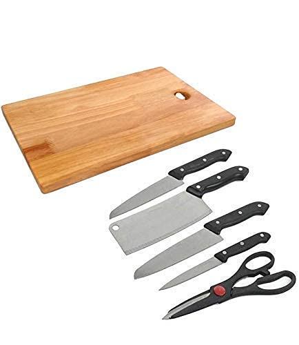 K H U Kitchen Ware®️ Stainless Steel Kitchen Knives Set|Standard Kitchen Knife|Vegetable Knife|PARING Knife|4 Piece Set with Chopping Board|Knife Sets (6 Piece with Wooden Chopping Bord)