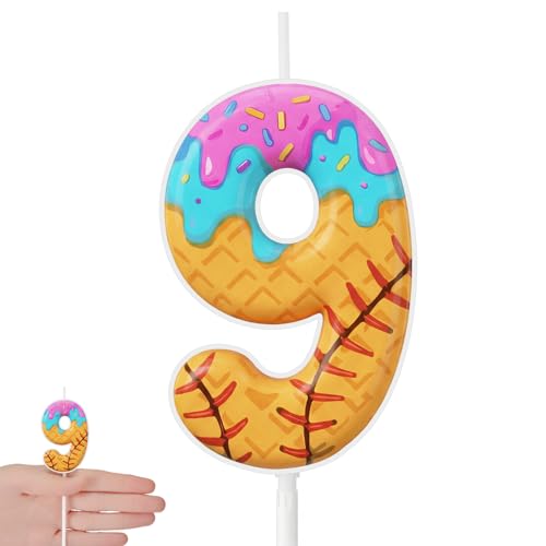 Conelist 9th Baseball Ice Cream Drip Birthday Number Candles Baseball Drip Cake Topper Candle Cupcake Topper Decoration for Sport Theme Happy Birthday Party Favors Anniversary Supplies(1 Pcs)