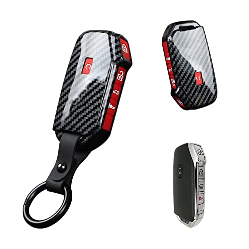 Coque de clé Kia anti-choc carbone ABS et silicone rouge pour éviter les rayures de télécommande