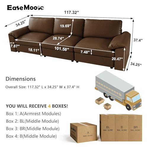 Image of EASE MOOSE 3 Seater Deep Seat Sectional Sofa,Scratch Resistant Faux Leather Material, Oversized Modular Couch,Classic Comfy Sofas for Small Spaces, Deep Brown