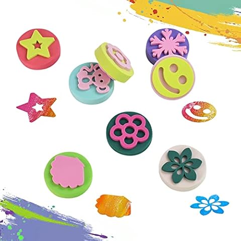 KLYNGTSK 24 PCS EVA Foam Stamper Painting Sponge Shapes Assorted Sponge Painting Stamper Adorable Painting Craft Sponge Double Sided Sponge Stamps for Kids Crafts DIY Toddlers Early Learning(4 * 1cm Cover
