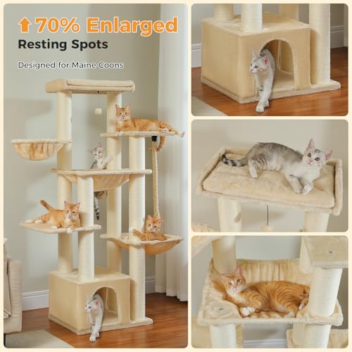 Image of 67 inch Heavy Duty Cat Tree for Indoor Cats, XXL Cat Tower with Thick Post | XXL Cat Tower with 13 Thick Scratching Posts (φ4.3 inch), Large Perch, Spacious Condo & Big Hammock - for Maine Coon up to 20 lbs