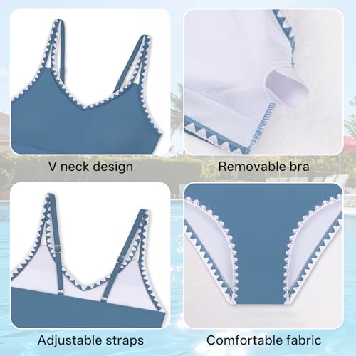 Image of Weixinbuy Girls Swimsuit Color Block Bathing Suit Adjustable Strap Two Pieces Bikini Swimsuits Beach Swimwear for Girls 9-16Y