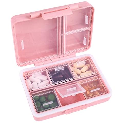 9-Grid Pill Organizer,Portable Pill Box,Large Capacity Compartments,Travel Pill Container,Medicine Dispenser,Pill Purse,Pill Case for Vitamins, Fish Oils or Supplements（Pink） Cover