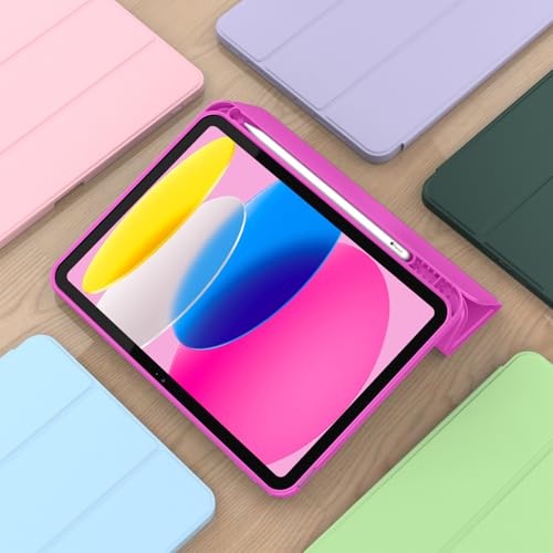 Image of ToaPoia Case for iPad (A16) 11 Inch 2025 /iPad 10th Generation 10.9 Inch 2022, Slim Trifold Stand Protective Cover with Pencil Holder and Soft TPU Back,Support Auto Sleep /Wake (Deep Pink)