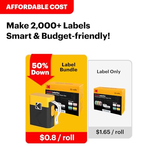 Image of KODAK Label Maker Machine + 12-Pack Refills Bundle, Safe Blade Label Printer for Office, School & Home Organization, Yellow