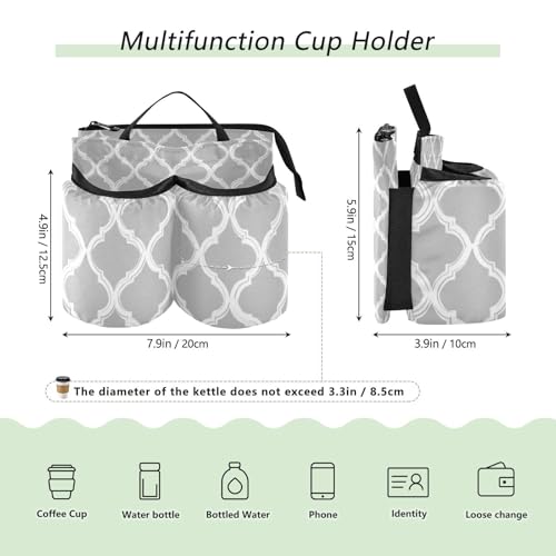 Image of Luggage Cup Holder for Suitcases Free Hands Suitcase Cup Holder Travel Luggage Drink Holder Portable Luggage Cup Caddy Bag Carrier with Handle Silver Minimalist Quatrefoil