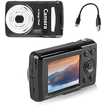 Mini Video Camera, 2.4 inch LCD Screen, Digital Camera with Superior Sensor, Portable 1600 W Full HD Compact Camera, 4X Digital Zoom, Fill LightBlack
