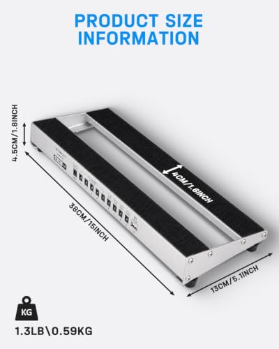 Image of STRICH Guitar Pedal Board with Built-in Power Supply, 15 x 5.1 inch Small Silver-White Aluminum Alloy PedalBoard, Lightweight 1.3LB with Bag, Cables & Hook Loop, PB-M15