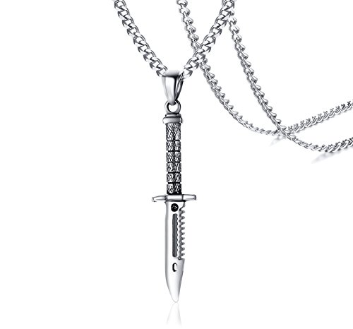 Xuanpai Punk Gothic Biker Stainless Steel Knife Daggers Charm Pendant Necklace For Men,Sliver Chain 24" #TOP30