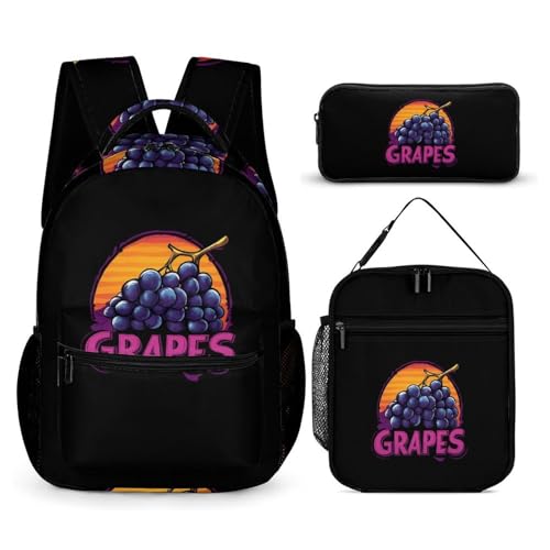 Grapes Cute Backpacks Set Lightweight Lunch Bag Aesthetic Pencil Cases for Travel Work