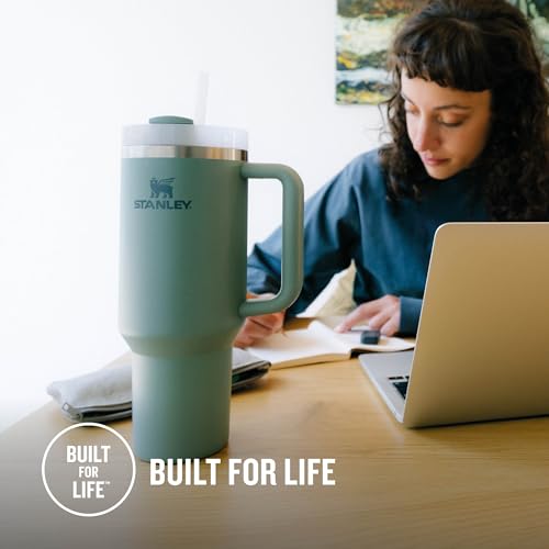 Stanley Quencher H2.0 Flowstate Trinkflasche Mit Strohhalm 1.2L - Thermobecher Kühlt 11 Stunden - 48 Stunden Eisgekühlt - Spülmaschinenfest - Thermosflasche BPA Frei - Edelstahl Trinkbecher - Shale