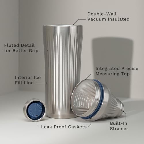 Elevated Craft Diamond Edition Hybrid Cocktail Shaker Set - Premium Vacuum Insulated Stainless Steel, 28 oz, Includes Built-In Strainer, Precise Measuring Top & XL Polishing Cloth - Martini Shaker - Image 3