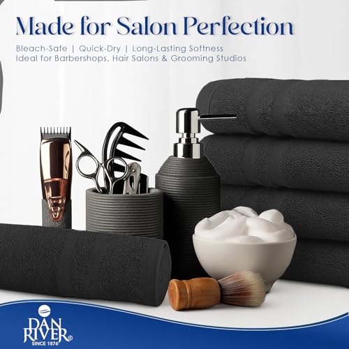 Image of DAN RIVER 100% Cotton Salon Towels Set - 16x26 inches, Pack of 24, Highly Absorbent and Quick-Dry Towels for Hand, Salon, Spa, Beauty, Gyms and Home Hair Care, Black