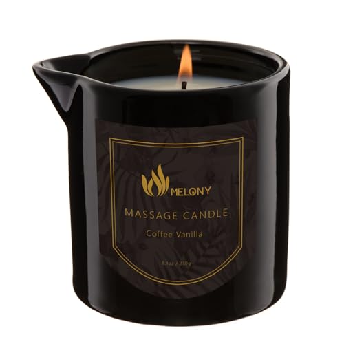 MELONY Massage Candle, Coffee Vanilla, 230 g / 8.1 oz | Body Ritual & Moisture Body Oil Candle, Gentle Softening