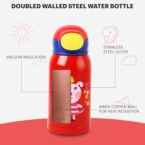 Image of Cello Joytron Kids Flask | Stainless Steel Keeps Drinks Cool or hot for an Extra Long time | Double Walled Vacuum Insulated Technology | Leak Proof lid | 550ml, Red