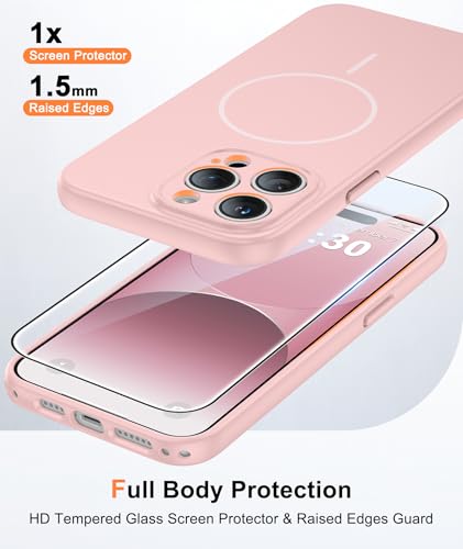 Image of FNTCASE for iPhone 14 Pro Max Case Pink: [Compatible with Magsafe] Solid Matte 14 Pro Max Magnetic Phone Cover with [Full Camera Protection] [Screen Protector] Military Grade Shockproof Protective