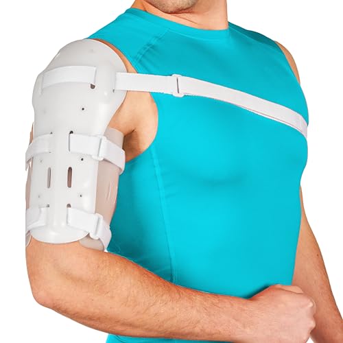 BraceAbility Sarmiento Brace - Humeral Shaft Fracture Splint Cast for Broken Upper Arm, Shoulder, Bicep and Humerus Bone with Stockinette Support (Medium)