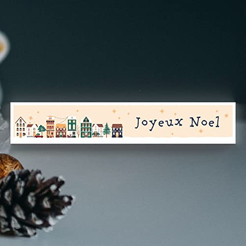 Global Designs Joyeux Noel Snowy Street Scene Festive Standing Wooden Block Christmas Decor