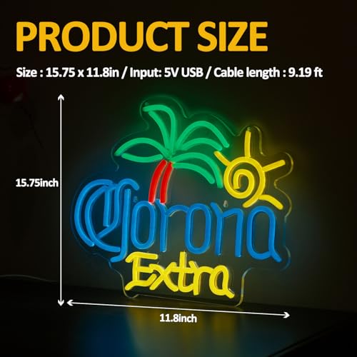 Image of Coro EX Palm Tree Beer Neon Sign for Man Cave, Neon Light Up Sign for Bar Pub Store Party Club Bistro, Light Up Bar Neon Signs for Wall Decor