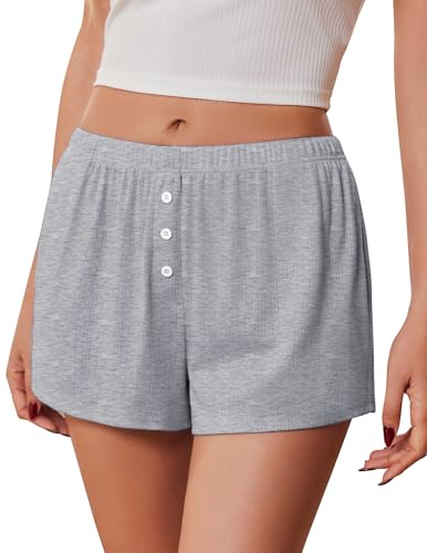Ekouaer Womens Pajama Short Sleep Short 2026 Fashion Summer Y2k Casual Lounge Short Cute Micro Mini Pj Bottoms with Pockets Light Gray Medium