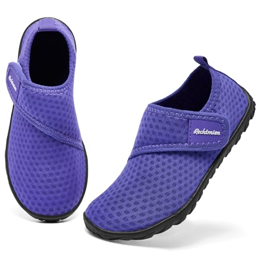 Rechtmien Todder Kid Water Shoes Girl's Boy's Beach Quick Dry Swim Shoes Lightweight Barefoot Non-Slip Aqua Shoes(Toddler/Little Kid/Big Kid), Hdk5602-purple, 1 US Big Kid