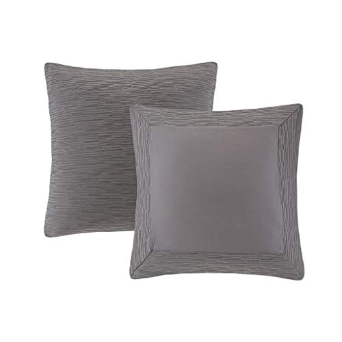 N Natori Hanae Single Quilted Euro Sham - Super Soft Machine Washable European Square Decorative Pillow Cover, Hidden Zipper Closure (Cushion Not Included), 26"X26", Yard Dyed Grey #TOP18