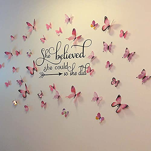 Butterfly Wall Decals, 24 Pcs 3D Butterfly Removable Mural Stickers Wall Stickers Decal Wall Decor For Home And Room Decoration (Pink) #TOP1