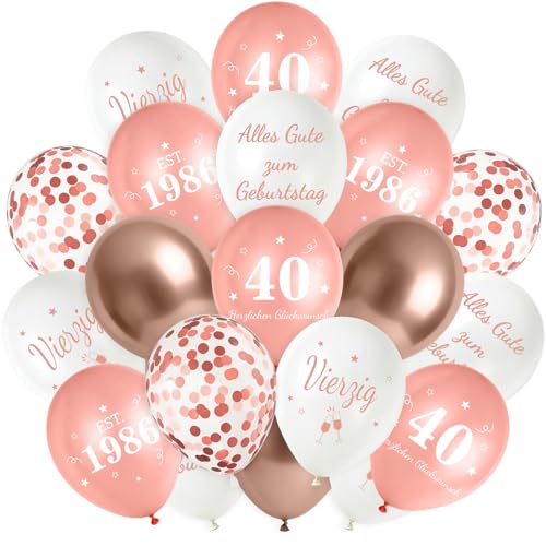 Smlper 30 Stück Luftballons Deko 40 Geburtstag Frau 40er Deko Frauen Luftballons Roségold Happy Birthday Latex Ballons Alles Gute zum Geburtstag Geburtstagsdeko Konfetti Ballon Party