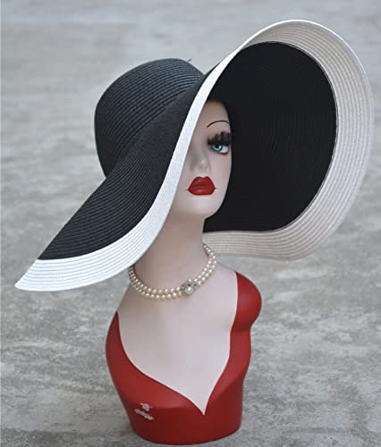 Chapeau de paille surdimensionné énorme large bord habillé dame