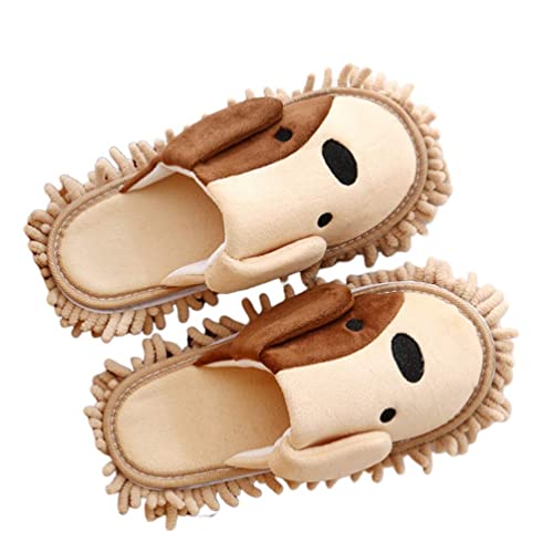 Mooyii 1 Paar Cartoon Hund Mopp Hausschuhe Mikrofaser Reinigen Abstauben Hausschuhe Abnehmbare Wischen Abstauben Schuhe Slipper für Office Home Zimmer