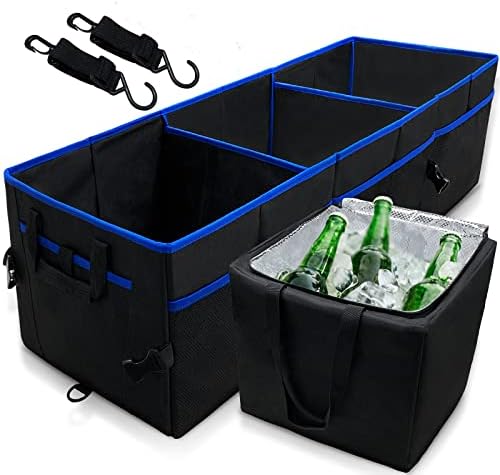 COCOBELA Car Organizer, Collapsible Multi-Compartment Trunk Organizer for Car, Car Organizers and Storage with Leakproof Cooler Bag and 2 Adjustable Straps for Car, Truck and SUV