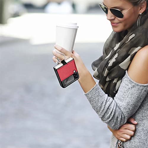 TANSKE Capa para Samsung Galaxy Z Flip 3 com anel, feita à mão em couro para Galaxy Z Flip 3 5G, cap