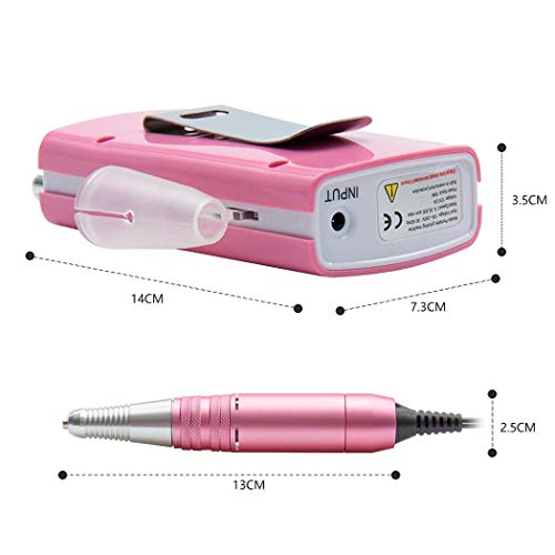 Professional Rechargeable Nail Drill Portable Electric Nail File Manicure Pedicure Machine with 11 in 1 Nail Drill Bits and Sanding Bands for Acrylic Gel Nails(Pink)