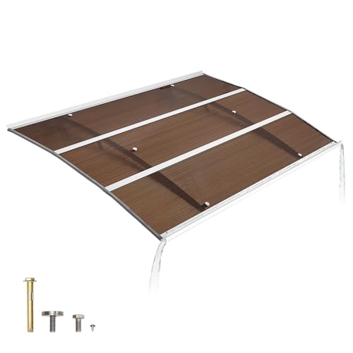VEVOR Awnings for Door Entrance, 39" x 59" Window Door Awning Canopy Exterior with Drainage & Metal Bracket, Polycarbonate Cover Patio Door Awnings for Sun, UV, Rain, Snow Protection（Brown）