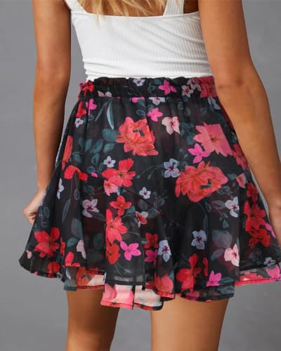 Image of Aoudery Flowy Shorts for Women Casual Boho Floral Skorts Ruffle Mini Skirts Running Tennis Butterfly Chiffon Shorts