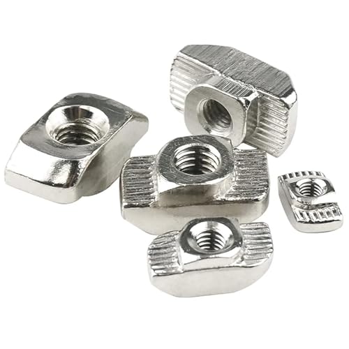100 Pcs 3030 Series M6 T Nuts, T Slot Nut Hammer Head Fastener Nut, Nickel Plated Carbon Steel Nut for European Aluminum Profile,Drop in T Slot Nuts Assortment Kit(30-M6)
