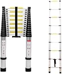 Telescoping Ladder, 12.5 FT Aluminum Lightweight Extension Ladder with 2 Triangle Stabilizers, 330lbs Max Capacity, Multi-Purpose Collapsible Ladder for Home Use and Outdoor Working