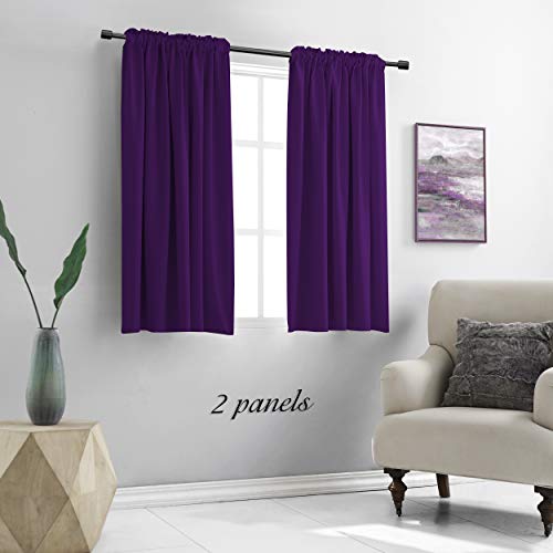 Image of DONREN 54 Inch Length Royal Purple Blackout Curtains for Kitchen - Small Window Treatment Rod Pocket Curtain Drapes for Bedroom(Set of 2 Panels)