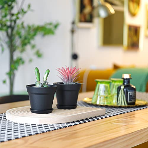 T4U 5 Inch Plastic Planters 18-Pack - Small Plant Pot With Drainage Hole And Saucer, Decorative Nursery Pot Bulk For African Violet, Snake Plant, Aloe And All House Plants Indoor (Black) #TOP2
