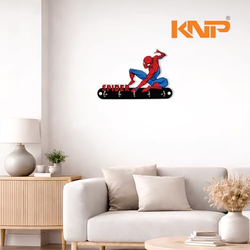 Image of KNP Art Acrylic Key Holders, Premium HD UV Printed, Multipurpose Key Stand for Home, Office Decor, Weather Proof, Anti-Rust, Wall Mounted Key Holder, Cartoon Theme, (Spider Man)