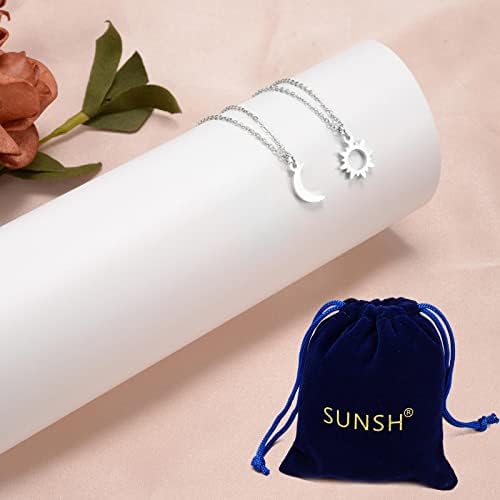 SUNSH Sun and Moon Necklace for Women Teens Girls Mom Daughter Necklace Best Friend Necklaces Friendship Bessties Set Sister Jewelry BFF Gifts for Her 2PCS Silver