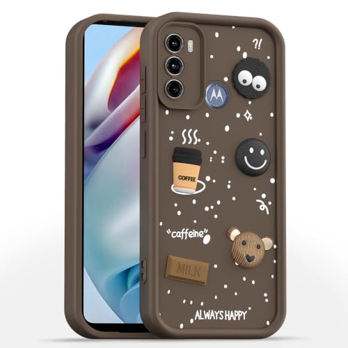 Image of Pikkme Back Cover for Motorola Moto G60 / G40 Fusion | 3D Bear Silicone Cute & Fun Coffee Cartoon | Full Body Protection Bumper Case (Brown)