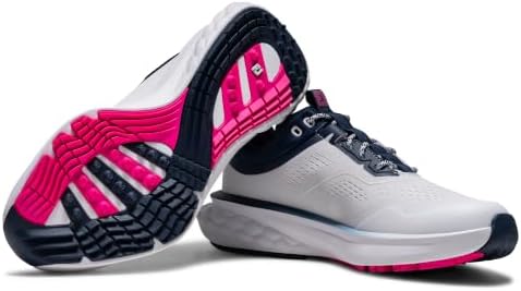 FootJoy Women's FJ Quantum Golf Shoe, White/Navy/High Visibility Pink, 7 - 5