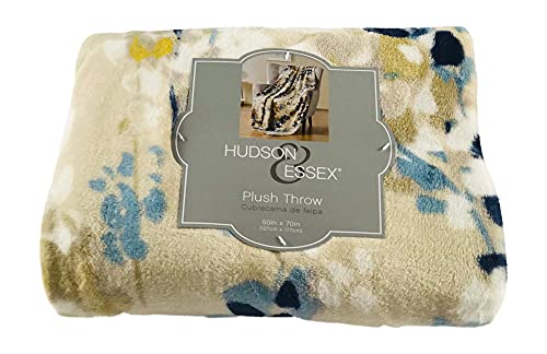 Decorative Floral Throw Blanket: Design Accent For Couch Or Bed, Colors: Light Beige Navy Aqua Blue Yellow White #TOP3