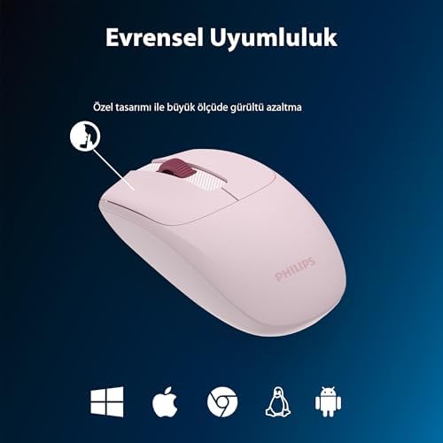 Philips SPK7398 Kablosuz 1600DPI 3 Tuşlu Optik Sessiz Mouse Pembe - Görsel 4